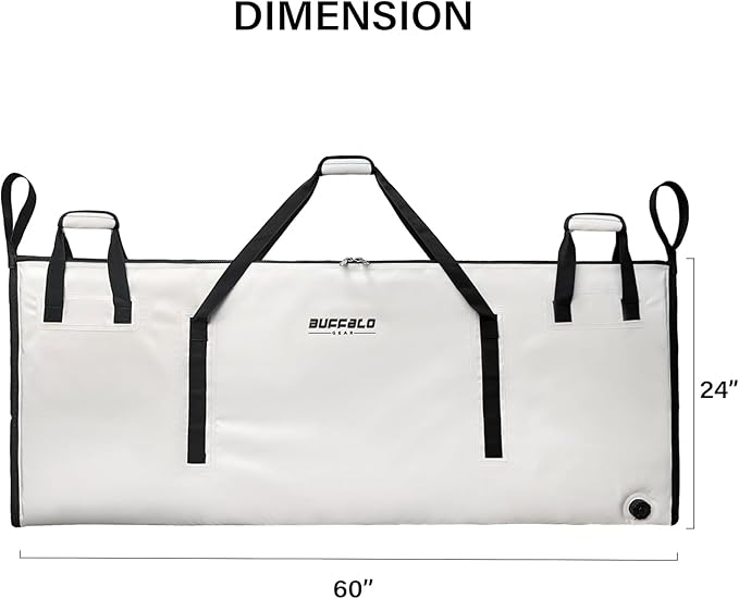 Buffalo Gear Insulated Fish Cooler 60in 71in 116in Large Kill Bag - Portable Waterproof, Keeps Ice-cold More Than 24 Hours