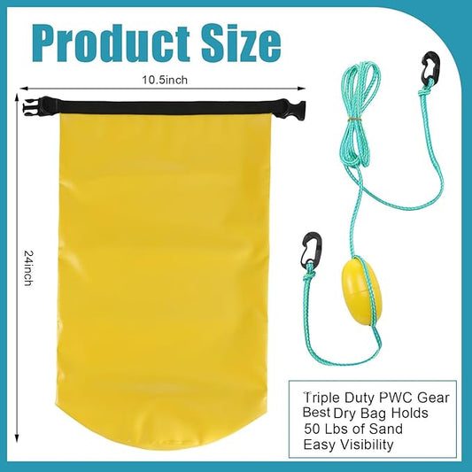 4 Pcs Sand Anchor 20 L 2 in 1 PWC Waterproof Dry Bag with Adjustable Buoy Kayak Anchor for Hiking, Camping, Water Sports, Small Boats, Power Watercrafts, Canoes, Seadoo and Swim Mat