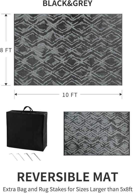 MontVoo Outdoor Rug 8x10 Waterproof-Patio Rug Mat Outdoor Carpet Reversible RV Camping Picnic Plastic Straw Rug Outside Outdoor Area Rug for Balcony Deck Backyard Patio Decor Modern Abstract