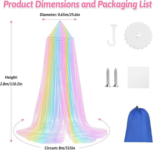Mosquito Net for Bed, Large White Bed Canopy for Girls, Hanging Bed Net, Ideal for Bedroom Decorative, Travel with Storage Bag (Rainbow1)