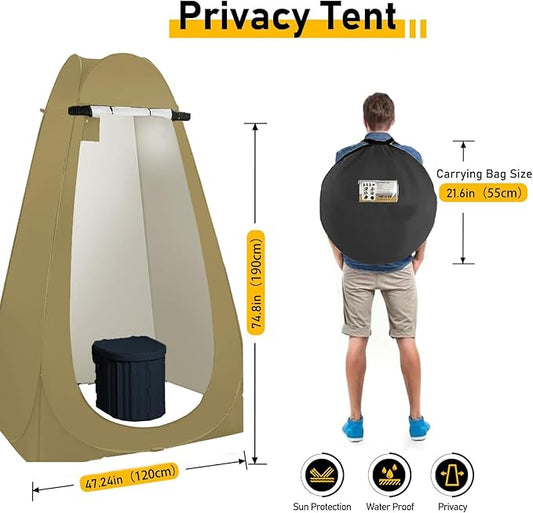 Portable Camping Toilet with Pop-Up Privacy Tent,Outdoor Portable Folding Toilet Potty for Adults,Outdoor Camping Shower Tents Changing Room Emergency Toilet Tent Kit with Carry Bag