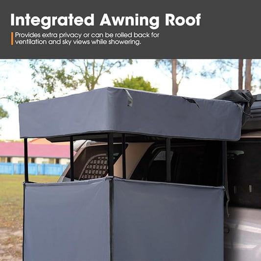 SanHima Awning Shower Tent with Roof - Car Side Shower Room w/LED Light, Camping Waterproof Portable Privacy Shelter Bathroom Overland, Gray