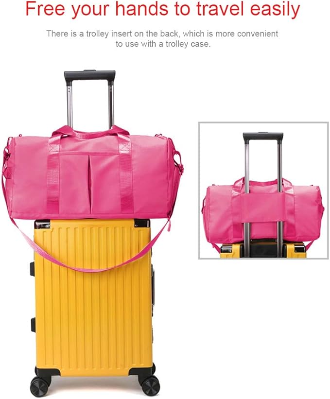 Blackwheel Sports Gym Bag With Shoe Bag Wet Bag Duffle Bag Waterproof Travel Bag for Women Cute Gym Bag Rose Red 29L