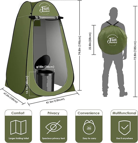 Portable Toilet Kit Adults, Pop Up Privacy Tent, X Large Camping Folding Toilet, 12 bags, 12 pack Liquid Waste Gel, Washable Foldable For Travel,RV, Outdoor