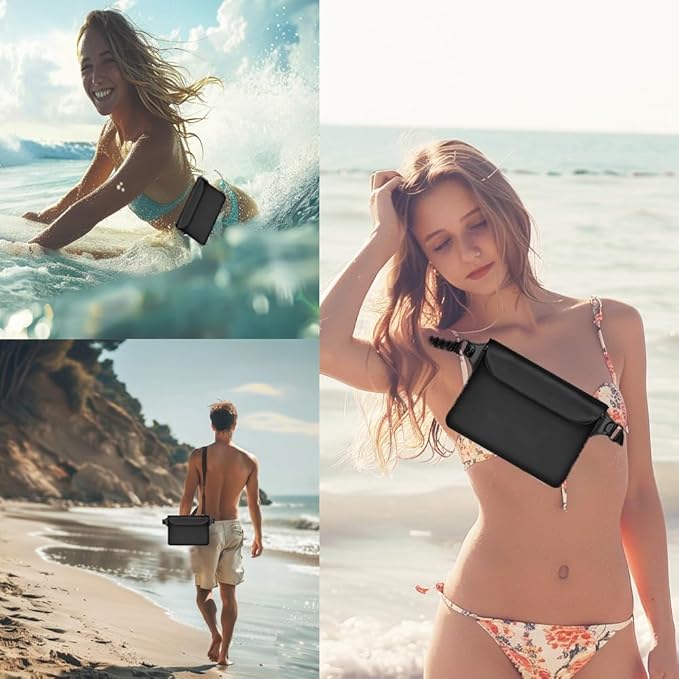 2-Pack Waterproof Bag with Adjustable Waistband and Touch Sensitive Screen, Keeping Your Phone and Valuables Dry, Perfect for Drifting, Swimming, Kayaking, Rowing, Fishing… (Black+Black)