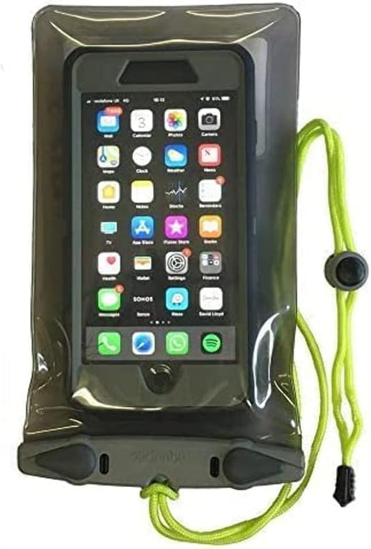 Aquapac Waterproof Phone Case, Large, Dark Green, Lanyard, iPhone and Android, Made in The UK, Hiking, Mountain Biking, Running Accessory, Travel Essential, 5 Year Warranty. IPX8 Certified to 30 ft.