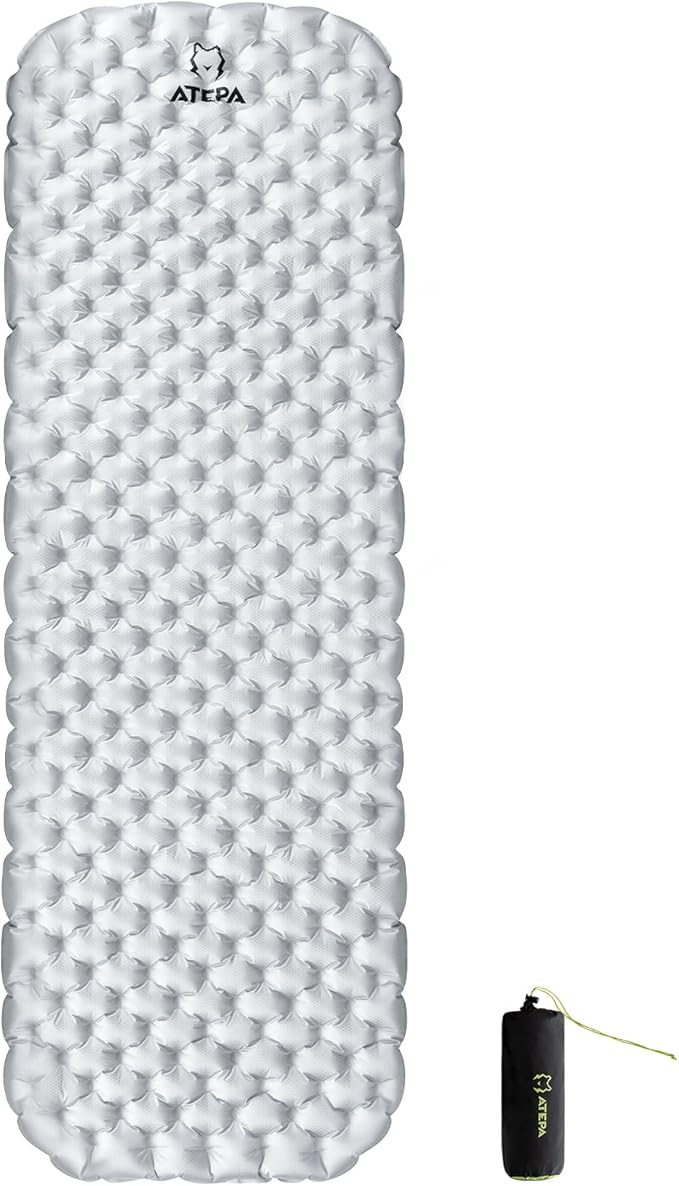 ATEPA Backpacking Sleeping Pad, 3.3 R-Value Inflatable Ultralight Sleeping Pad Folding Camping Mattress with Aluminum Layer & Storage Bag for Camping Hiking Backpacking, Long Regular Size (78"x25.6")