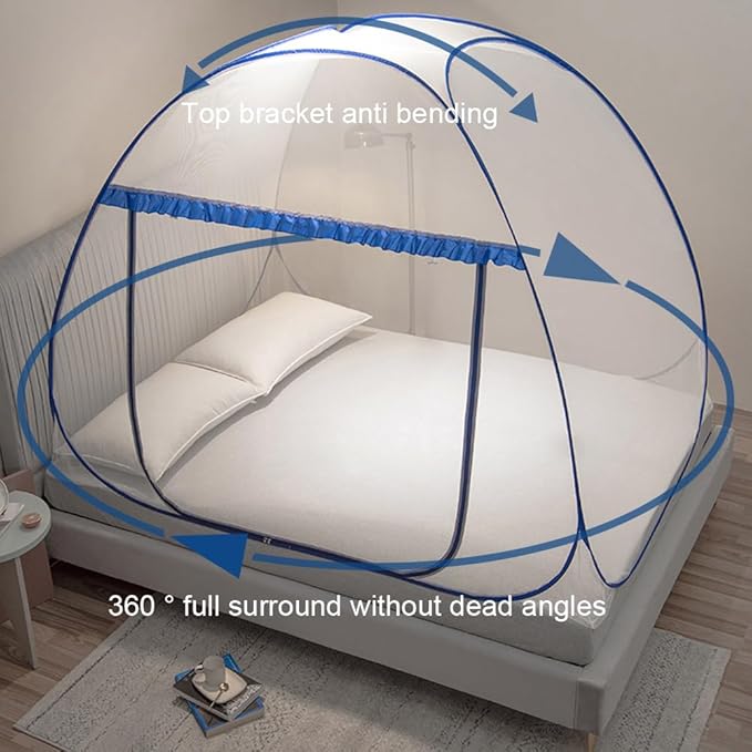 Mengersi Mosquito Net Tent for Bed,Pop-Up Bed Canopy with Net Bottom,Mosquito Netting Bed Tent for Kids Girls Boys,Bed,Suit for Indoor Outdoor (Full/Queen, Blue)