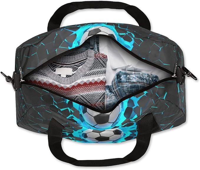 3d Light Wall Football Kids Overnight Duffle Bags Boys Girls Soccer Teen Sports Gym Bag for Weekender Travel Gymnastics Dance Ballet