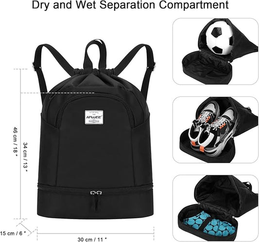 Dry Wet Drawstring Backpack with Shoe Compartment for Women Adjustable Gym Bag