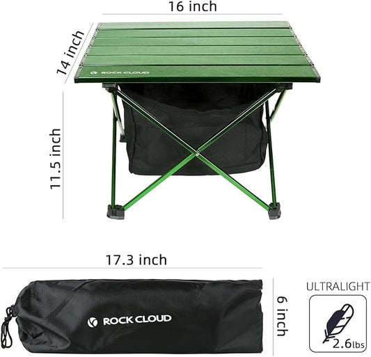 ROCK CLOUD Portable Camping Table Ultralight Aluminum Camp Table with Storage Bag Folding Beach Table for Camping Hiking Backpacking Outdoor Picnic, Green