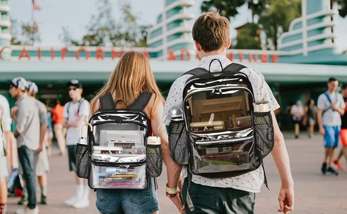 Clear Backpack,15 '' Clear Backpacks for School Heavy Duty PVC See Through Bag Waterproof Bookbag for Girls & Boys, Black