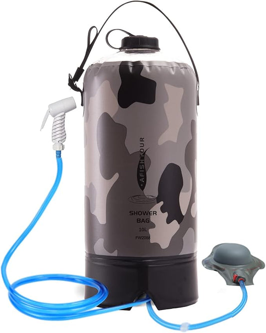 Portable Camping Shower Bag - 10L/2.2 Gallons and 12L/3.17 Gallons Solar Shower Water Bag with Foot Pump, Hose and Shower Head - Camp Shower for