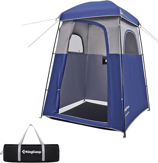 Bundle of KingCamp Oversize Black Camping Shower Tent and Blue Outdoor Shower Tents for Camping Changing Dressing Room Portable Toilet Tent, Easy Set Up, More Space Than Pop Up Privacy Tent
