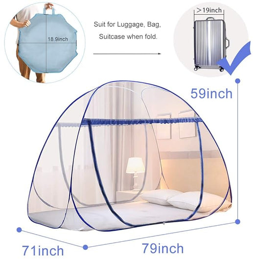 Portable Pop-Up Mosquito Net Tent for Bed Baby Adults Trip, L79 x W71 x H59 inch Large Folding Mosquito Netting with Net Bottom, 2 Entries, Suit for Twin to King Size Bed