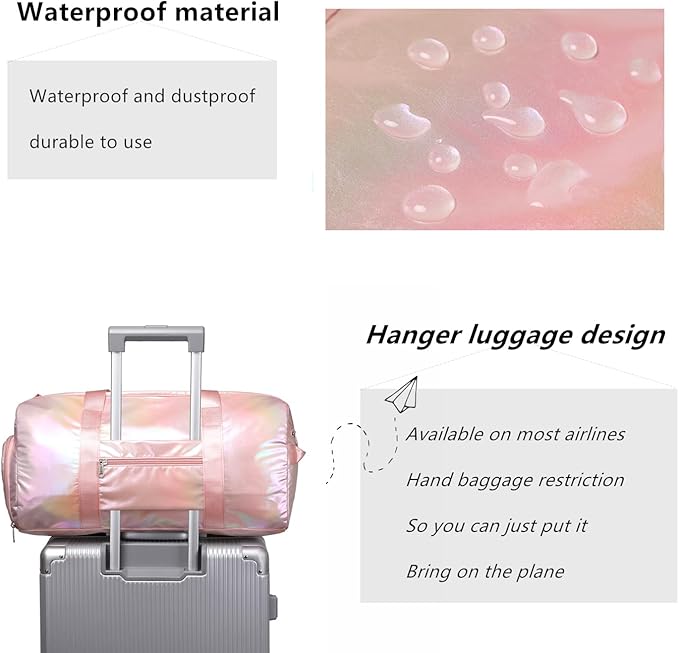 Girls Sports Duffel Bags Woman Travel Bag Overnight Duffle Bag Kids Sports Gym Bag With Shoe Compartment Wet Pocket (Matte Pink)