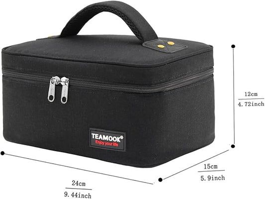 Small Lunch Bag Mini Lunch Box Insulated Portable for Adults Men Women Work with Metal Rivets 4.2L Solid Black