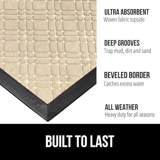 GORILLA GRIP 100% Waterproof All-Season WeatherMax Doormat, 72x24 Runner, Durable Natural Rubber, Stain and Fade Resistant, Low Profile, Indoor Outdoor Door Mats, Easy Clean Entry Mat, Modern Latte