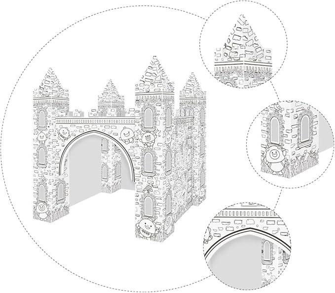 1 Set Colorizing 3D Castle Paper Fairy Tale Castle Paintable Cardboard Castle Kids Art Craft Supplies for Indoor Outdoor Fun