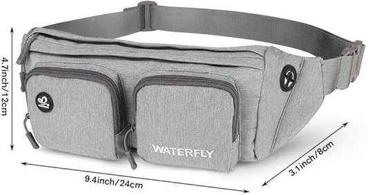 WATERFLY Fanny Pack Waist Bag: Travel Hip Pouch Bum Bag Plus Size Crossbody Fannie Pack Adjustable Belt Waistpack Phanny Fannypack for Man Woman Hiking Walking Jogging