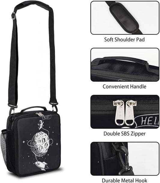 Universe Lunch Box for Kids, Space Moon Astronaut Lunch Bag for Boys Girls, Reusable Insulated Waterproof Lunch Box with Adjustable Shoulder Strap Thermal Cooler Tote Bag for School Daycare Picnic