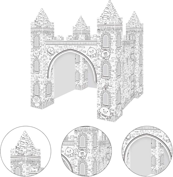 1 Set Colorizing 3D Castle Paper Fairy Tale Castle Paintable Cardboard Castle Kids Art Craft Supplies for Indoor Outdoor Fun