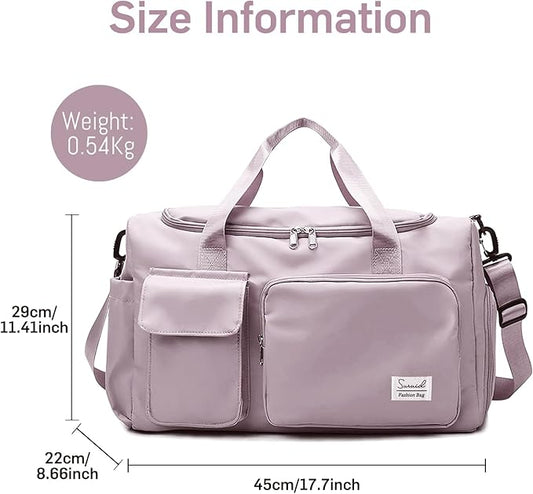 Travel Duffel Bag with Shoes Compartment Sports Gym Bag with Dry Wet Separated Pocket for Men and Women, Overnight Bag Weekender Bag Training Handbag Yoga Bag - Brown Pink