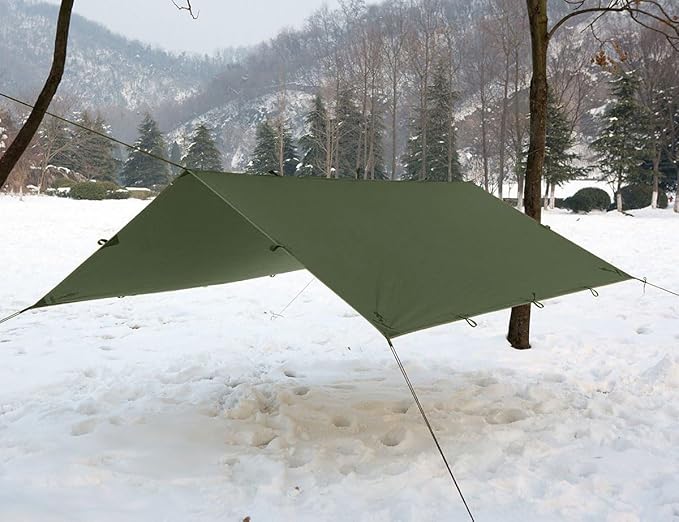 FREE SOLDIER Camping Tarp Waterproof Portable Multifunctional Outdoor Camping Traveling Awning Backpacking Shelter Rain Tarp (Dark Green 13×13ft)