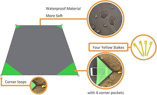 Outdoor Blanket (71" x 55") -Compact, Lightweight, Sand Proof Pocket Blanket Best Mat for The Beach, Hiking, Travel, Camping, Festivals with Pockets, Loops, Stakes, Carabiner