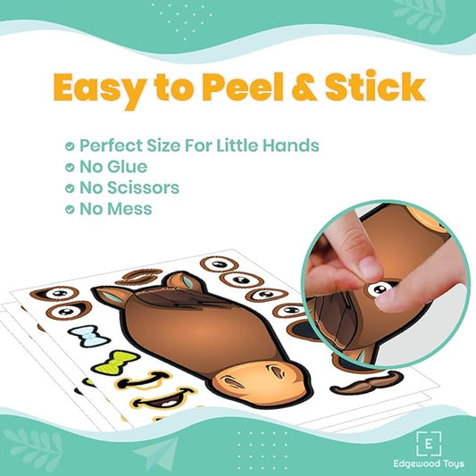 24 Make A Horse Sticker Sheets - Includes Brown, Black, & White/Grey Horses - Fun Craft Activity for Children - Perfect Party Favors for Horse, Petting Zoo & Barn Themed Birthday Parties