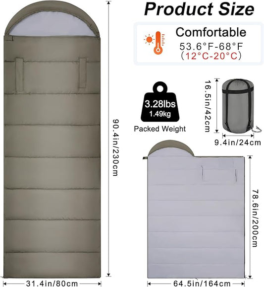 Basumee Sleeping Bags for Adults 3 Season Warm Cool Weather Wearable Camping Sleeping Bag with Compression Bag Portable Backpacking Hiking Camping Essential for Women Men Kids Teens