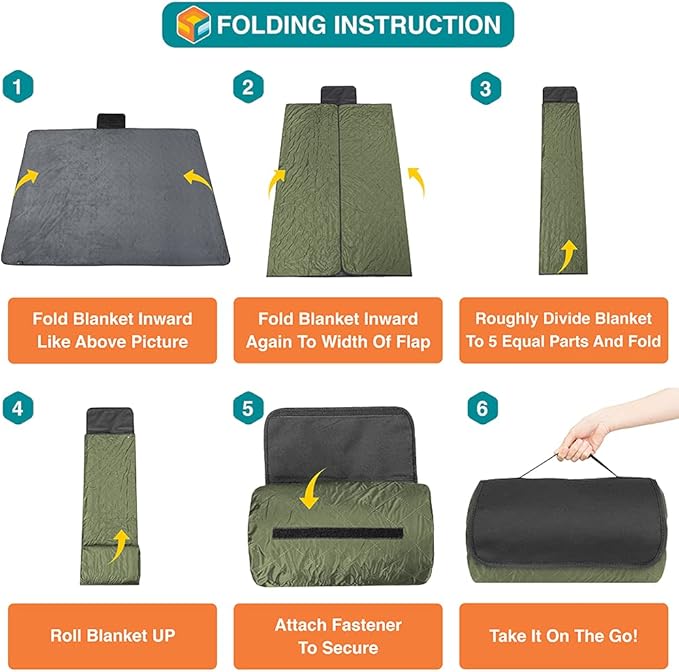 SUN CUBE Large Waterproof Camping Blanket, Fleece Quilted Stadium Blanket for Cold Weather, Windproof Foldable Outdoor Blanket Mat for Picnic, Beach, Pets, Car, 60x80in