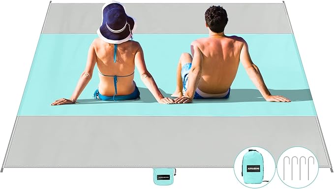 AlphaBeing Beach Blanket โ Oversized 84"x84" Sandproof, Waterproof, Quick-Dry Mat for 1โ7 Adults