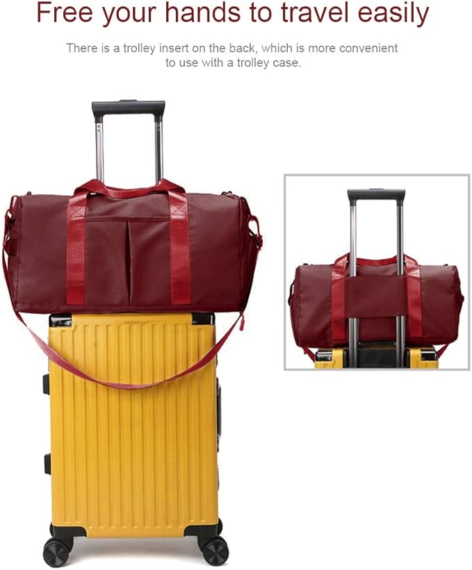 Blackwheel Sports Gym Bag With Shoe Bag Wet Bag Duffle Bag Waterproof Travel Bag for Women Cute Gym Bag Wine-Red 29L