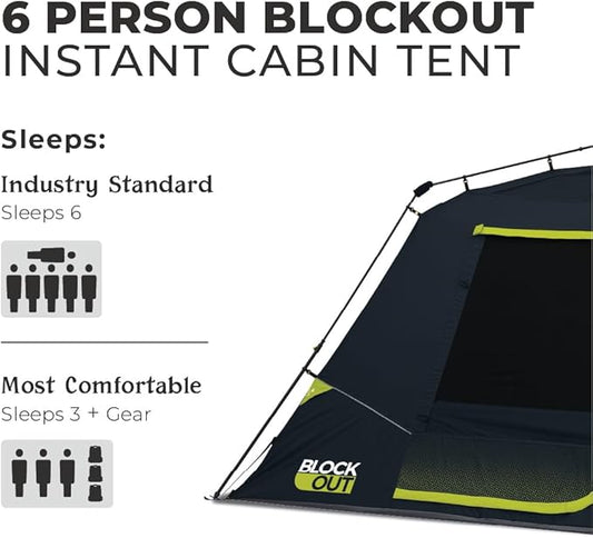 CORE Blackout Instant Cabin Tent | Large Family Pop Up Dark Room Tent with Easy Camp Setup | Included Storage Pockets for Outdoor Camping Accessories