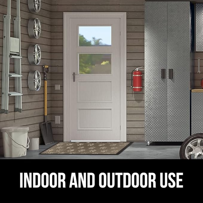 GORILLA GRIP 100% Waterproof All-Season WeatherMax Doormat, 47x35, Durable Natural Rubber, Stain and Fade Resistant, Low Profile, Indoor Outdoor Door Mats, Easy Clean Patio Entry Mat, Tan Pawprints