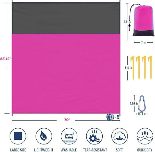 Beach Blanket Sandproof Waterproof, Beach Essentials Extra Large Beach Mat, 79" X 55" Oversized Durable Outdoor Picnic Mat Storage Bag for 1-4 Adults, Beach Accessories for Travel, Camping, Hiking