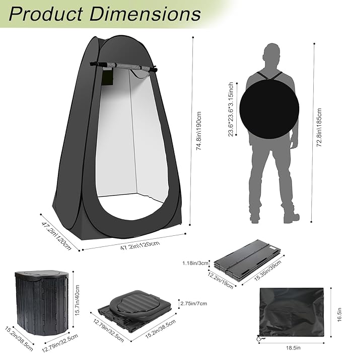 Camping Toilet Kit with Pop Up Privacy Tent, X Large Portable Folding Toilet Potty for Adults, Outdoor Camp Shower Tents,Changing Room with Carry Bag