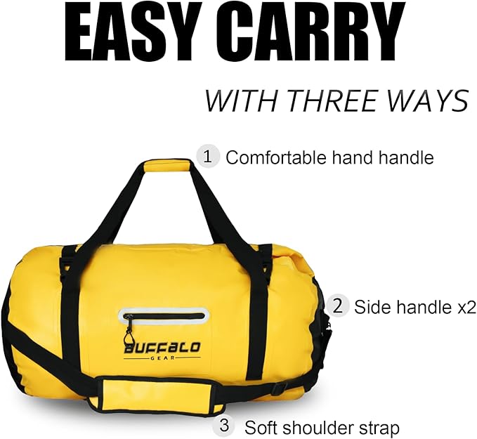 Buffalo Gear Waterproof Duffle Bag 40L 60L 80L Roll-top Dry Bag Heavy Duty Waterproof Duffel Travel Bag for Kayaking Rafting Boating Fishing Camping
