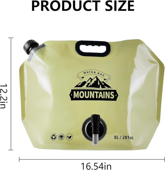 Collapsible 8L Water Storage Bag, BPA-Free Portable Folding Water Jug with Adjustable Faucet, Leakproof Emergency Water Bag for Camping, Hiking, Riding, Outdoor Sport (GREEN, 2)