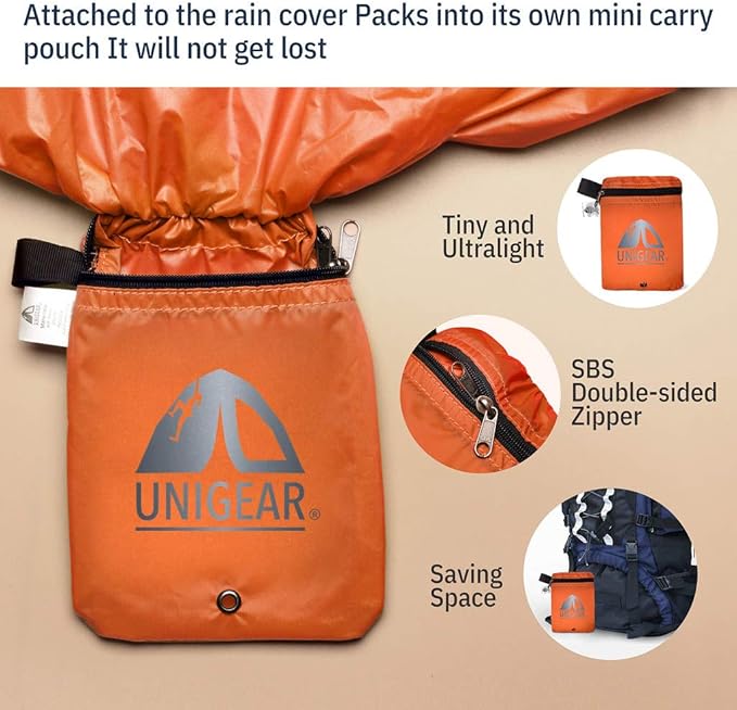 Unigear Backpack Rain Cover Waterproof Rating 5000mm, Ultraportable and Durable with 2 Anti-Slip Buckle Strap, Integrated Carry Pouch Design