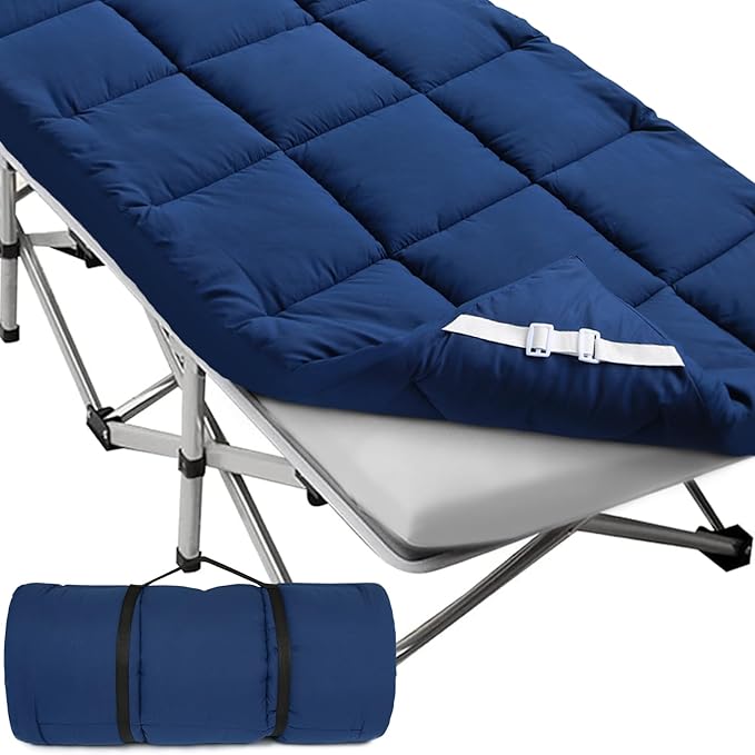 Navy Cot Mattress Topper - Quilted Pads for Camping, 75"x30" for Camp Cot/Rv Bunk/Narrow Twin Beds