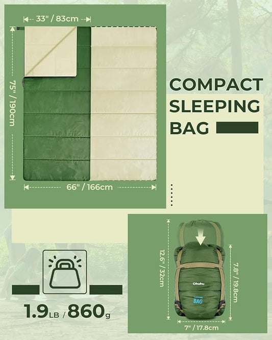 Sleeping Bag, Ohuhu Lightweight Sleeping Bag 3 Season Warm Weather Portable Compact Sleeping Bags for Adult Kids with Carry Bag for Camping Hiking Backpacking and Outdoors 59℉-77℉
