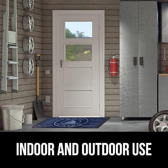 GORILLA GRIP 100% Waterproof All-Season WeatherMax Doormat, Durable Natural Rubber, Stain and Fade Resistant, Low Profile, Indoor Outdoor Door Mats, Easy Clean Patio Entrance Mat, 17x29, Blue Sailing