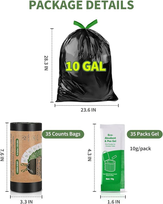 Camping Toilet Bags Poo Gel Set, Portable Toilet Bags with Camping Toilet Gel, Composting Toilet Bags Poo Gel for Portable Toilet Camping Outdoor Hiking Emergency Toilet