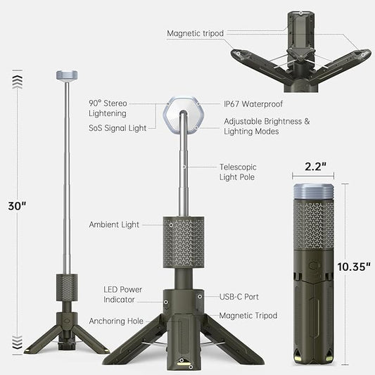 MORIKO Camping Lights Rechargeable Telescopic, Portable Collapsible Magnetic Lantern Camping Essentials, 10,500mAh IP67 Waterproof LED Flashlights, Camping Gear for Hiking Fishing Travel Emergency