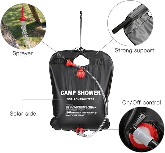 Solar Shower Bag, Gallons/20L Portable Camping Shower Bag with Hose and Shower Head Removable Shower Bag for Camping Beach Swimming Outdoor Traveling.