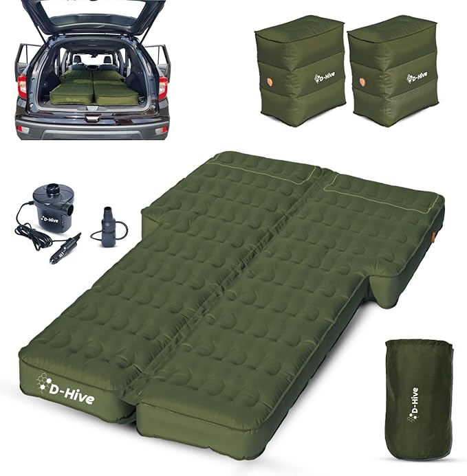 Unbeatable Durability SUV Air Mattress for Car Camping, Durable Extra Thick 300D Oxford Fabric, Quick Easy Set-Up w/Electric Pump, Car Bed Mattress, Forrest Green