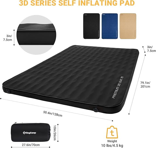 KingCamp Self Inflating Sleeping Pad for Camping Ultra Thick Double Single Foam Mattress High R Value Camping Air Pad Mat, Multi Colors & Sizes
