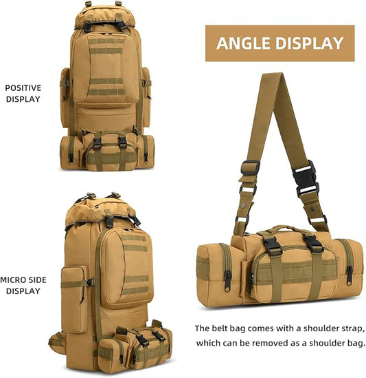 100L Camping Hiking Backpack,Molle military Tactical rucksack backpack,Waterproof Lightweight Hiking Backpack (Khaki-C)